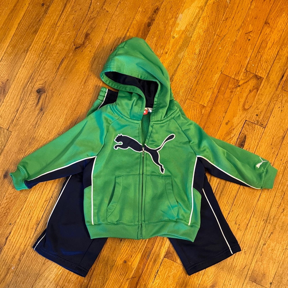 Puma Green Hoodie and Black Pants Set